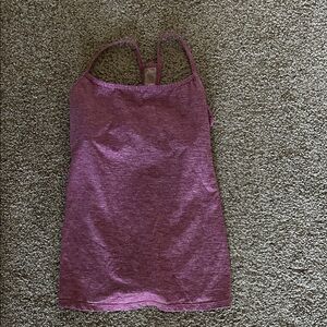 Fabletics Heathered Purple Slim-Strap Tank with Built-In Shelf